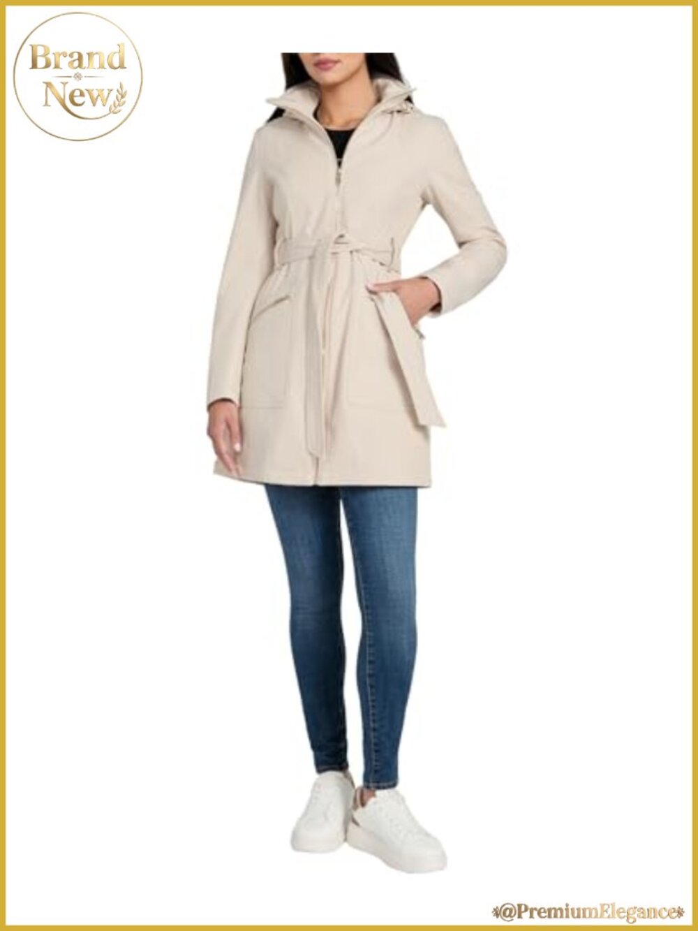 Water-Resistant Long Casual Jacket with Removable Belt